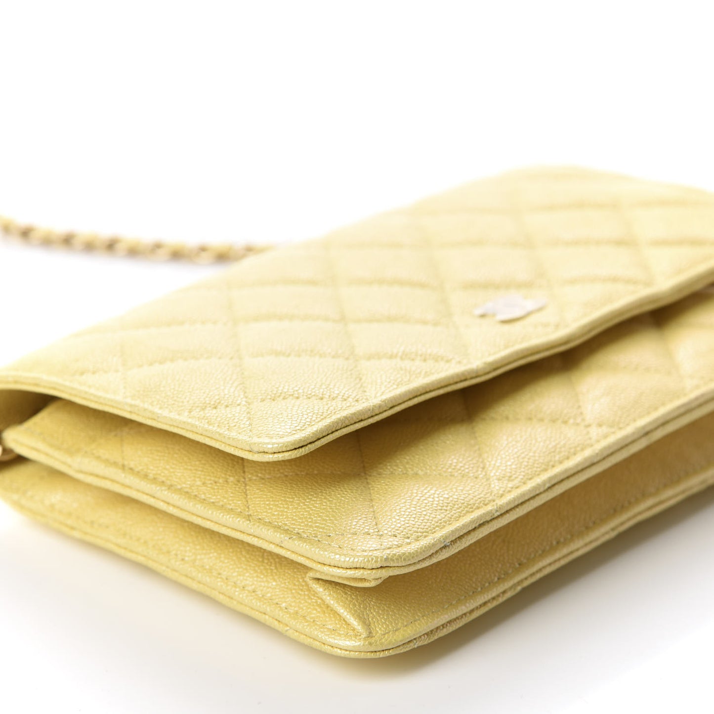 Iridescent Caviar Quilted Wallet on Chain WOC Yellow