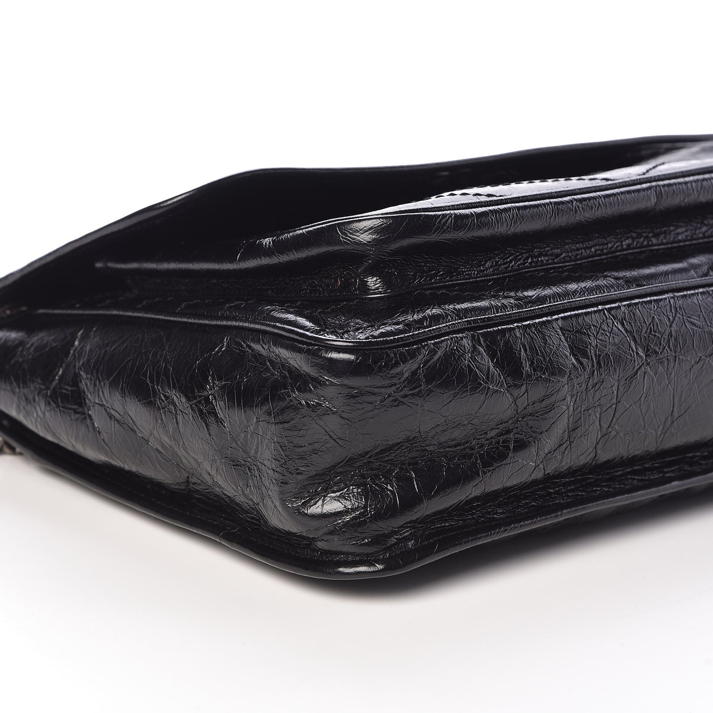 Crinkled Calfskin Matelasse Monogram Large Niki Chain Satchel Black