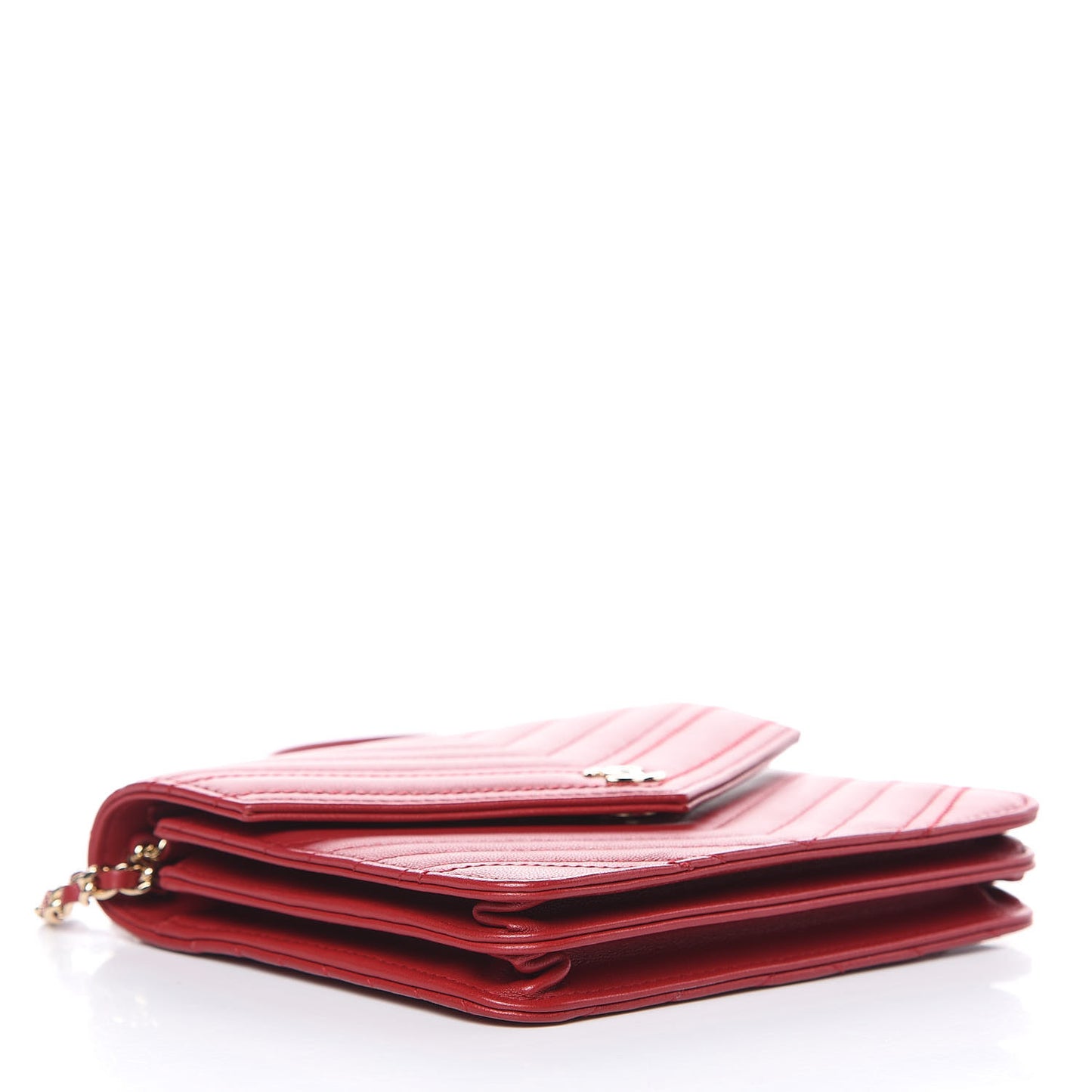 Lambskin Chevron Quilted Square Wallet On Chain WOC Red