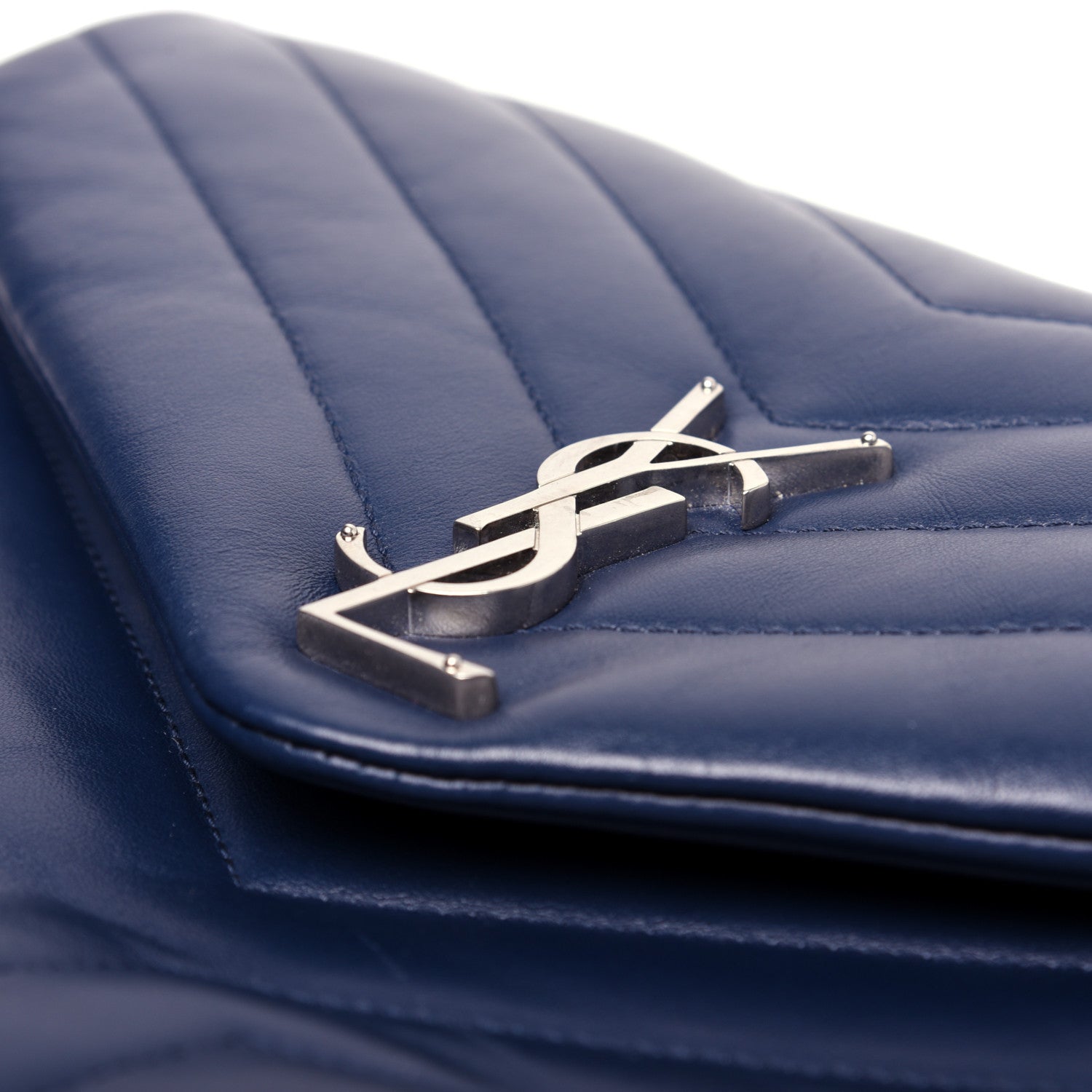 Saint Laurent Calfskin Y Quilted Monogram Medium Loulou Chain Satchel Denim Blue 12 of 16