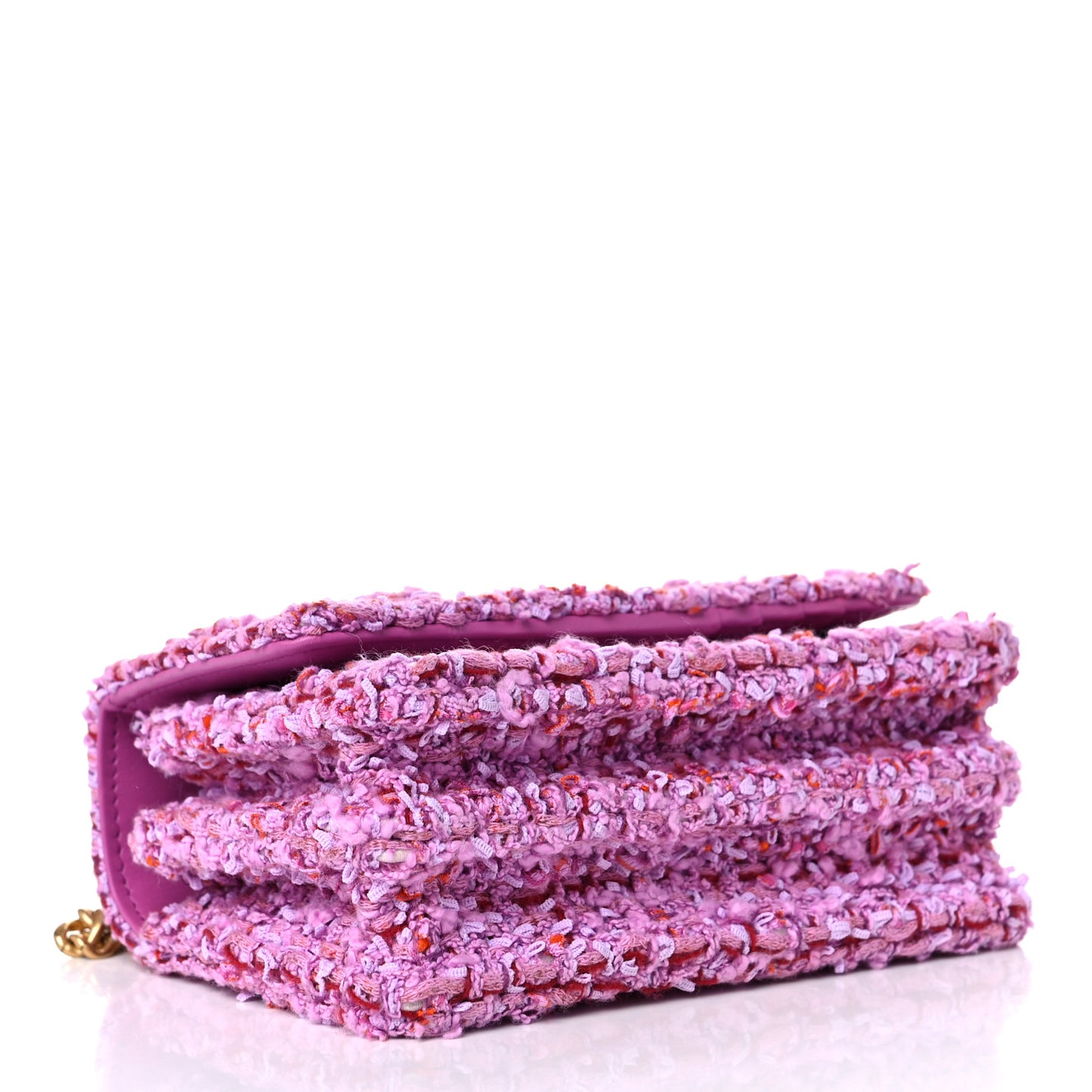 Tweed Enamel Quilted Pending CC Mini Wallet On Chain WOC Pink Purple