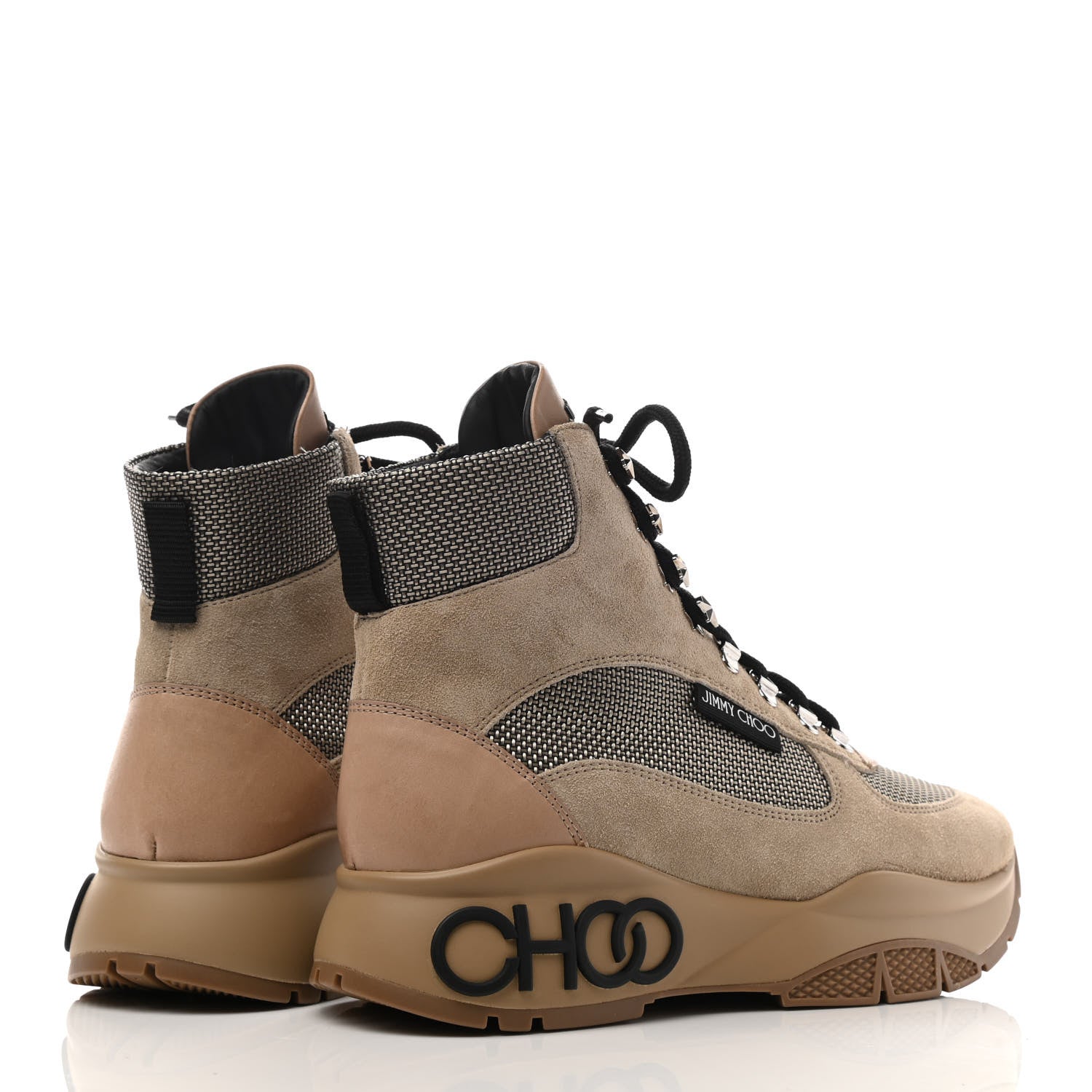 Jimmy Choo Suede Calfskin Inca Patchwork Platform Hiking Boots 39 White Sand Natural 4 of 7