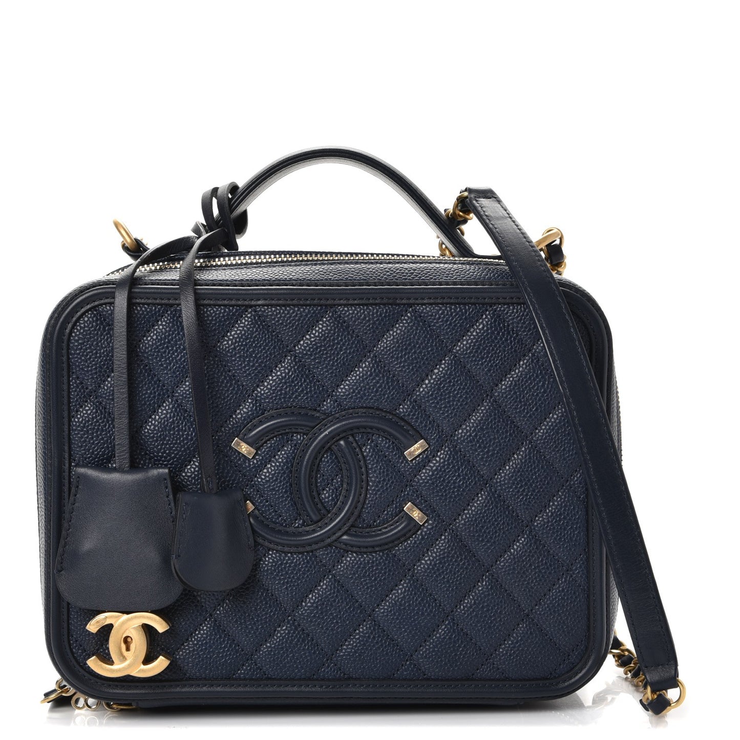 Caviar Quilted Large CC Filigree Vanity Case Navy