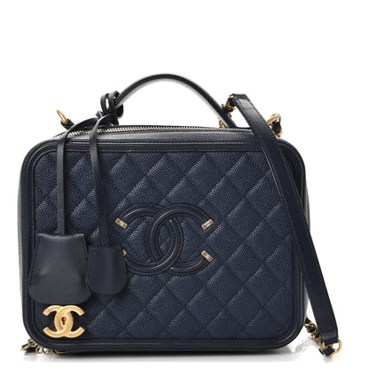 Chanel Caviar Quilted Large CC Filigree Vanity Case Navy 1 of 8