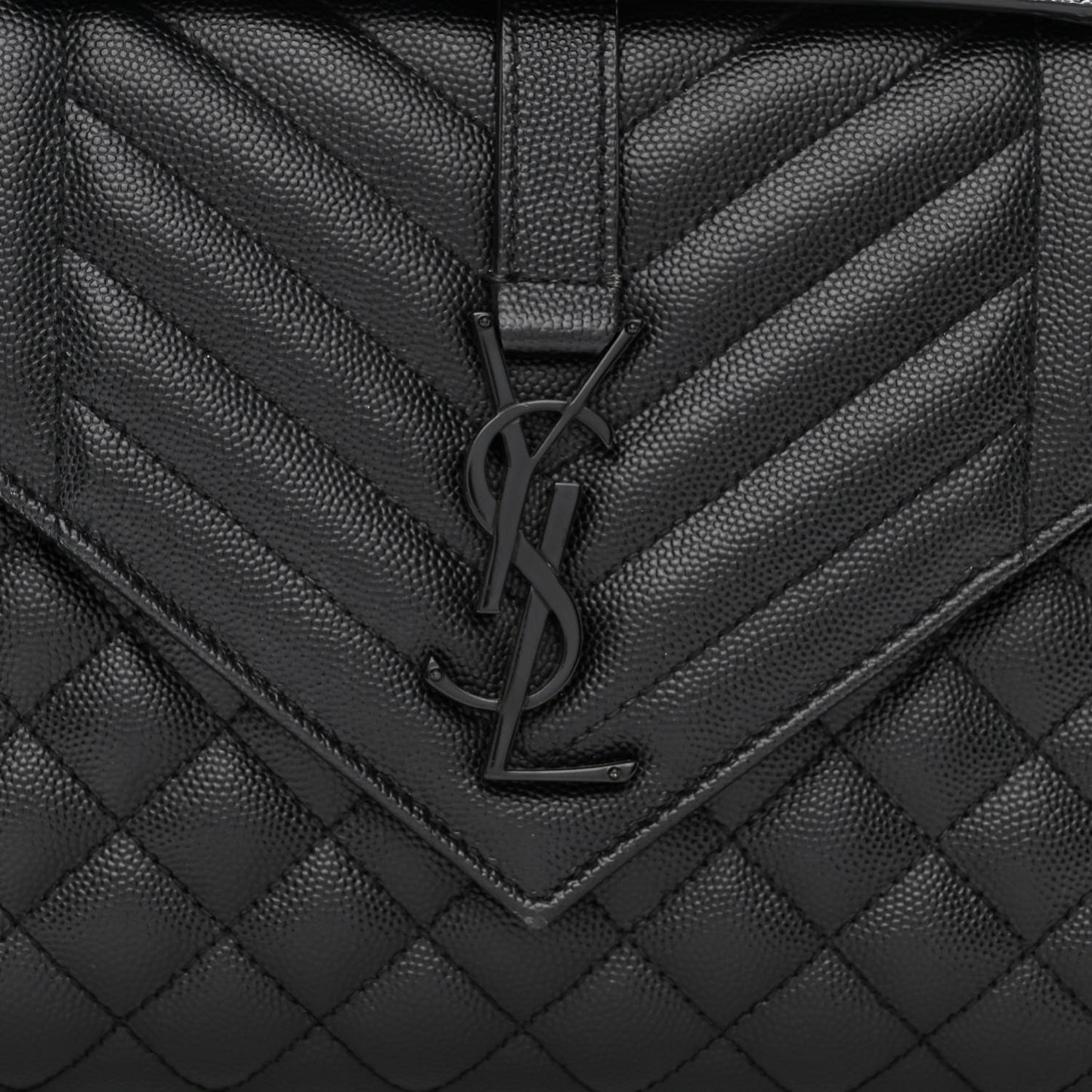 Grain De Poudre Textured Mixed Matelasse Triquilt Medium Monogram Monochrome Satchel Black