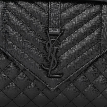 Saint Laurent Grain De Poudre Textured Mixed Matelasse Triquilt Medium Monogram Monochrome Satchel Black 8 of 10