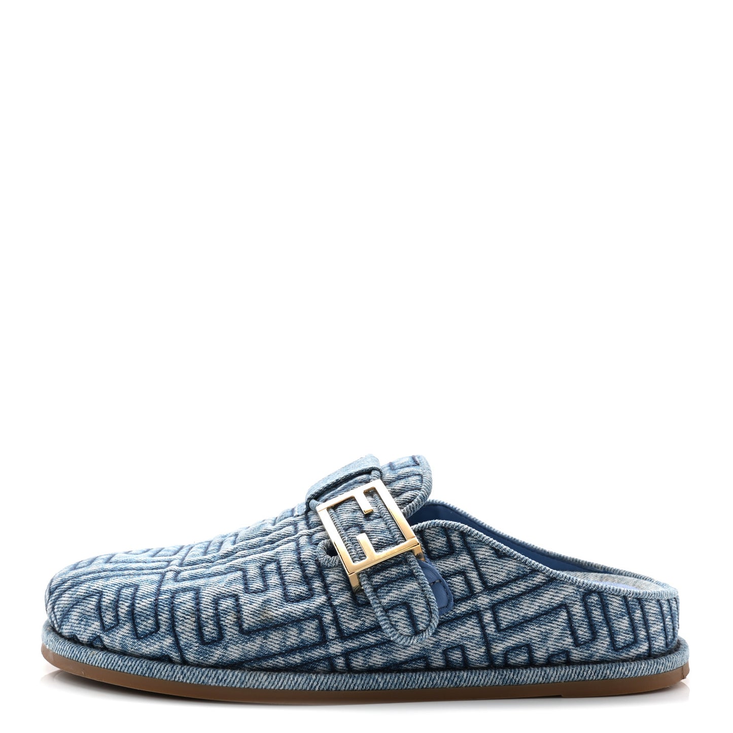 Denim Jacquard FF Womens Fendi Feel Buckled Mules 38 Blue
