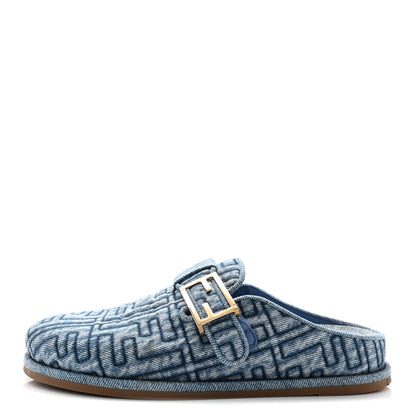 Fendi Denim Jacquard FF Womens Fendi Feel Buckled Mules 38 Blue 1 of 11
