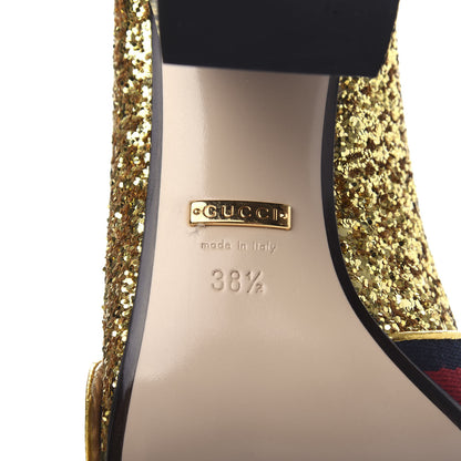 Gucci Glitter Nappa Web Peyton 75mm Loafer Pumps 38.5 Oro Vecchio 9 of 12