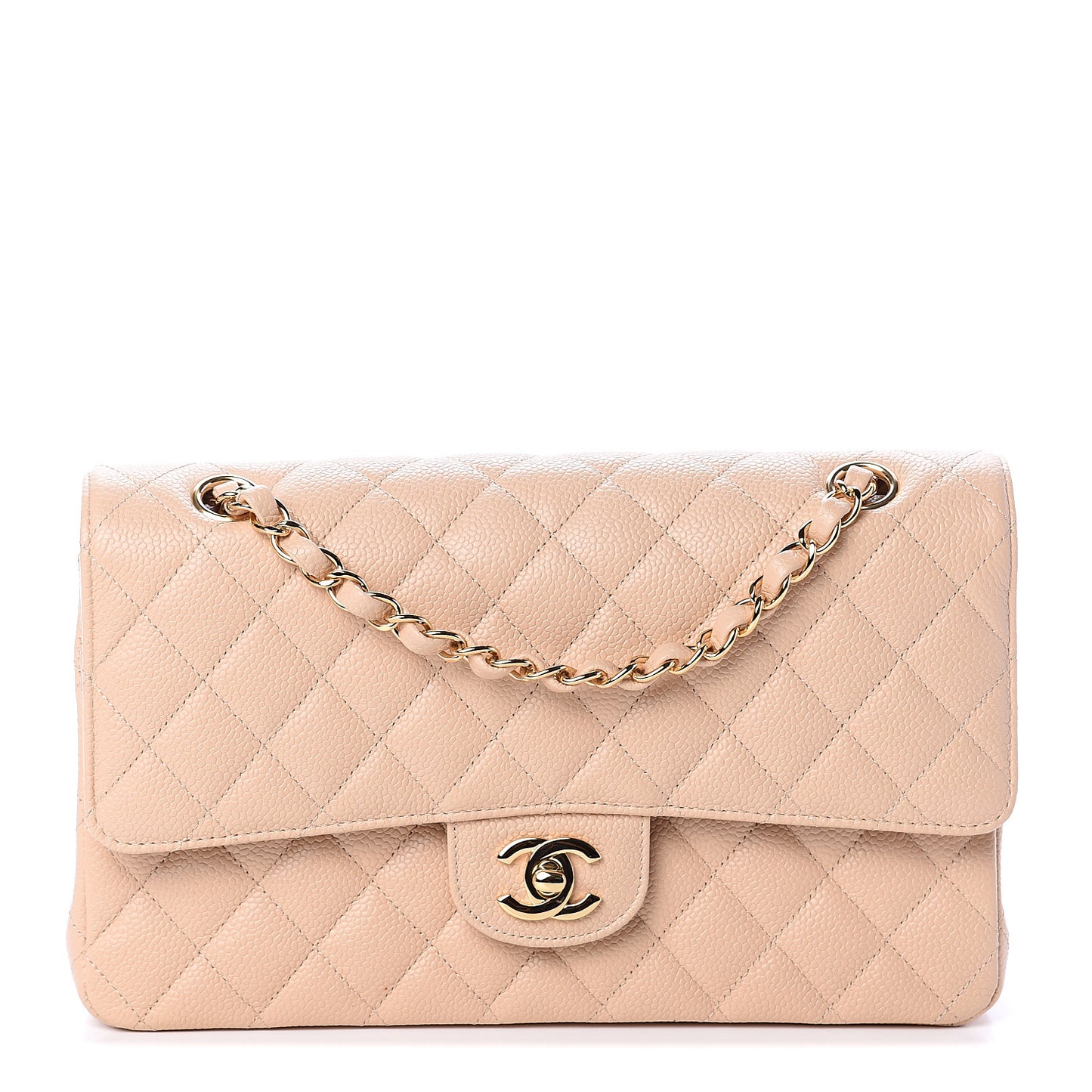 Caviar Quilted Medium Double Flap Beige Clair