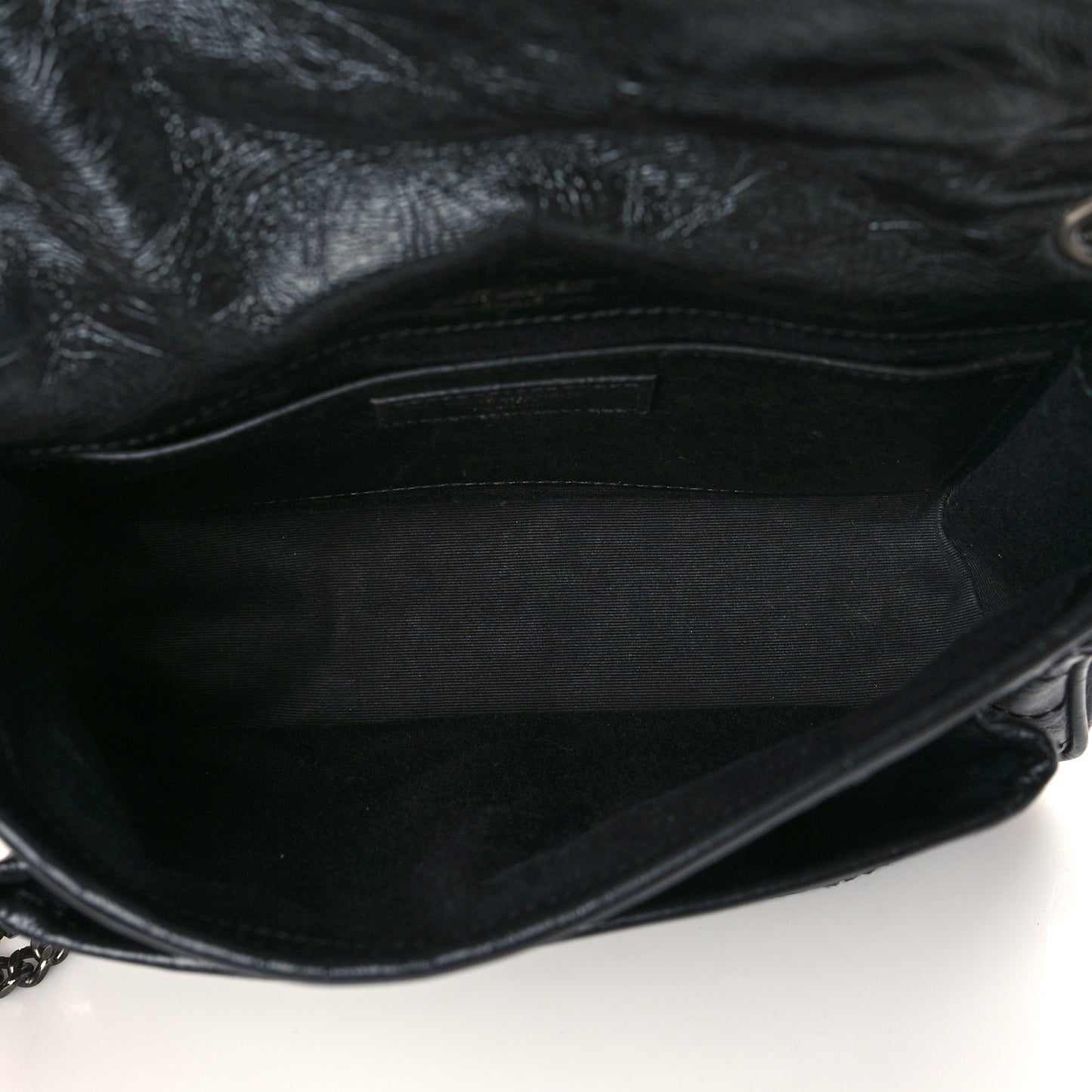 Crinkled Calfskin Matelasse Monogram Baby Niki Chain Satchel Black