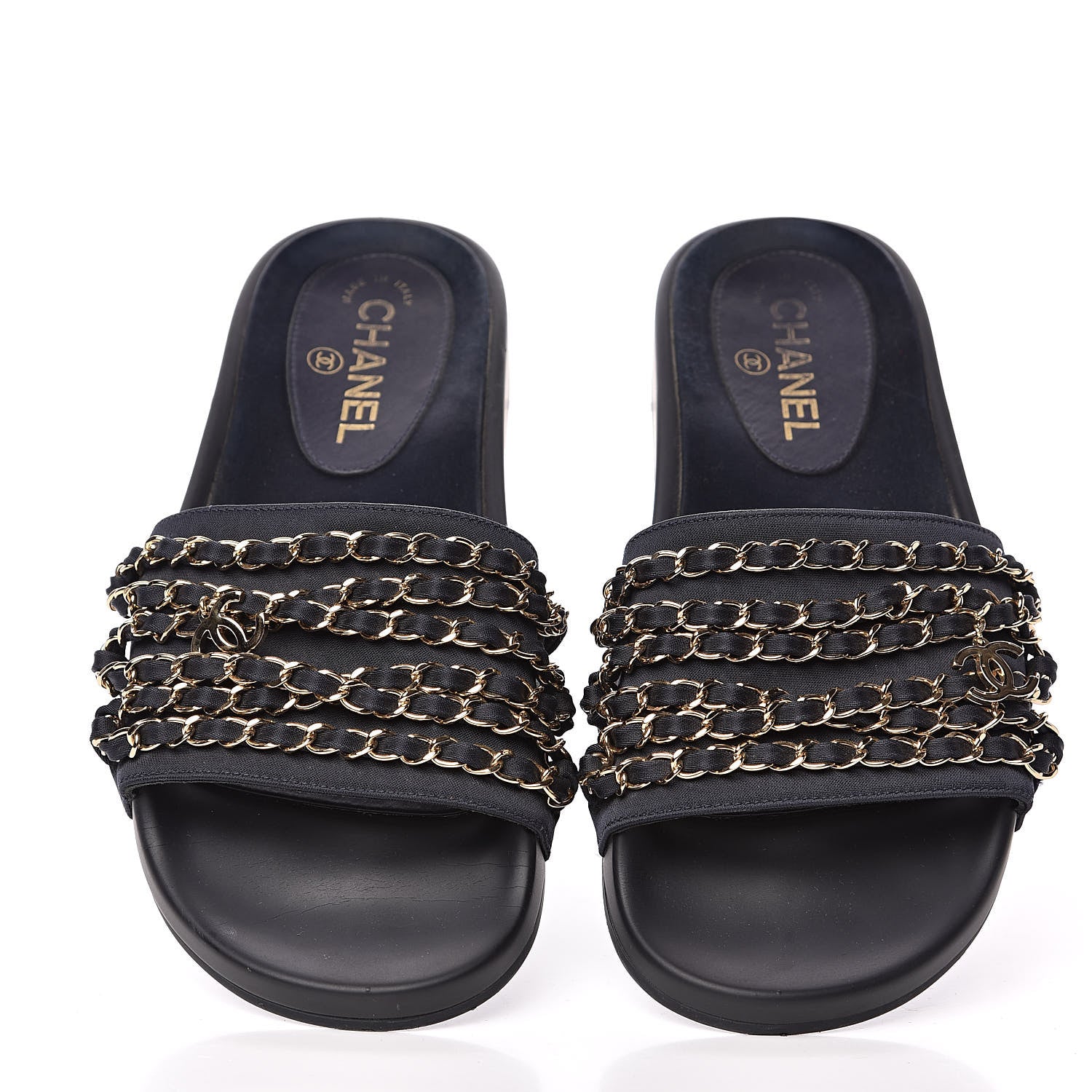 Chanel Satin Canvas Chain Flat Sandals 39 Marine 3 of 10