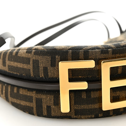Fendi Fabric Jacquard Vitello Grace FF 1974 Mini Fendigraphy Hobo Bag Tobacco Moro Ebano 9 of 11