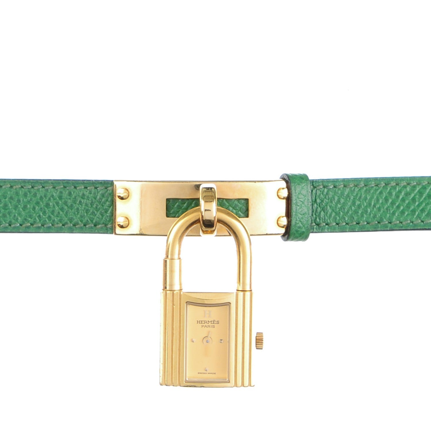 Hermes Stainless Steel Courchevel 20mm Kelly Cadena Quartz Watch Vert Clair 1 of 9