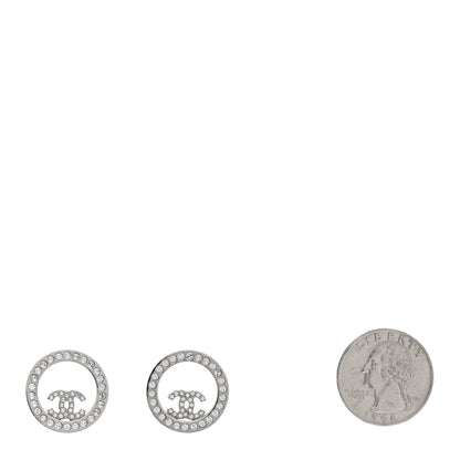 Chanel Crystal CC Round Earrings Silver 2 of 4