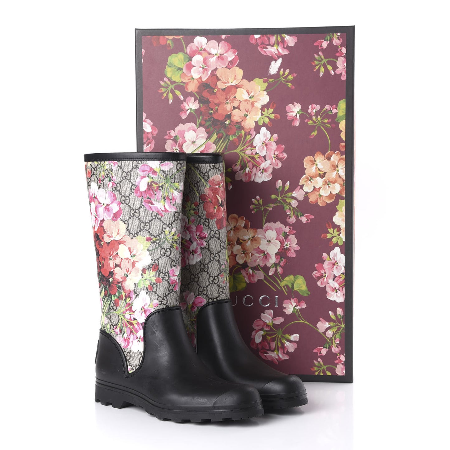 GG Supreme Monogram Blooms Flat Rubber Boots 39 Beige Multicolor