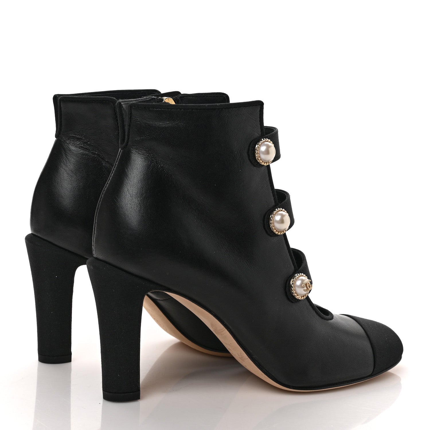 Chanel Lambskin Grosgrain Cap Toe Pearl Ankle Boots 35 Black 4 of 8