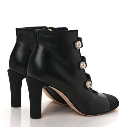 Chanel Lambskin Grosgrain Cap Toe Pearl Ankle Boots 35 Black 4 of 8