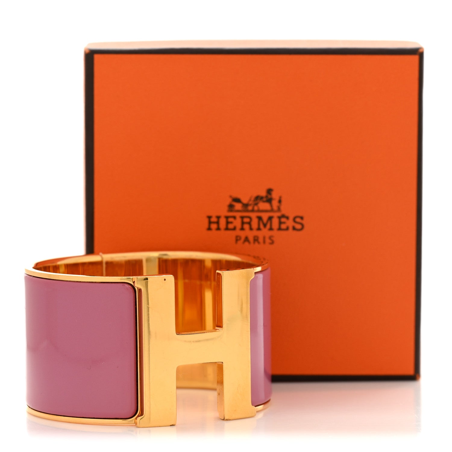 HERMES CLIC CLAC H バングル ローズオランジェ Hermes Enamel Extra Wide Clic Clac H Bracelet PM Rose Velours