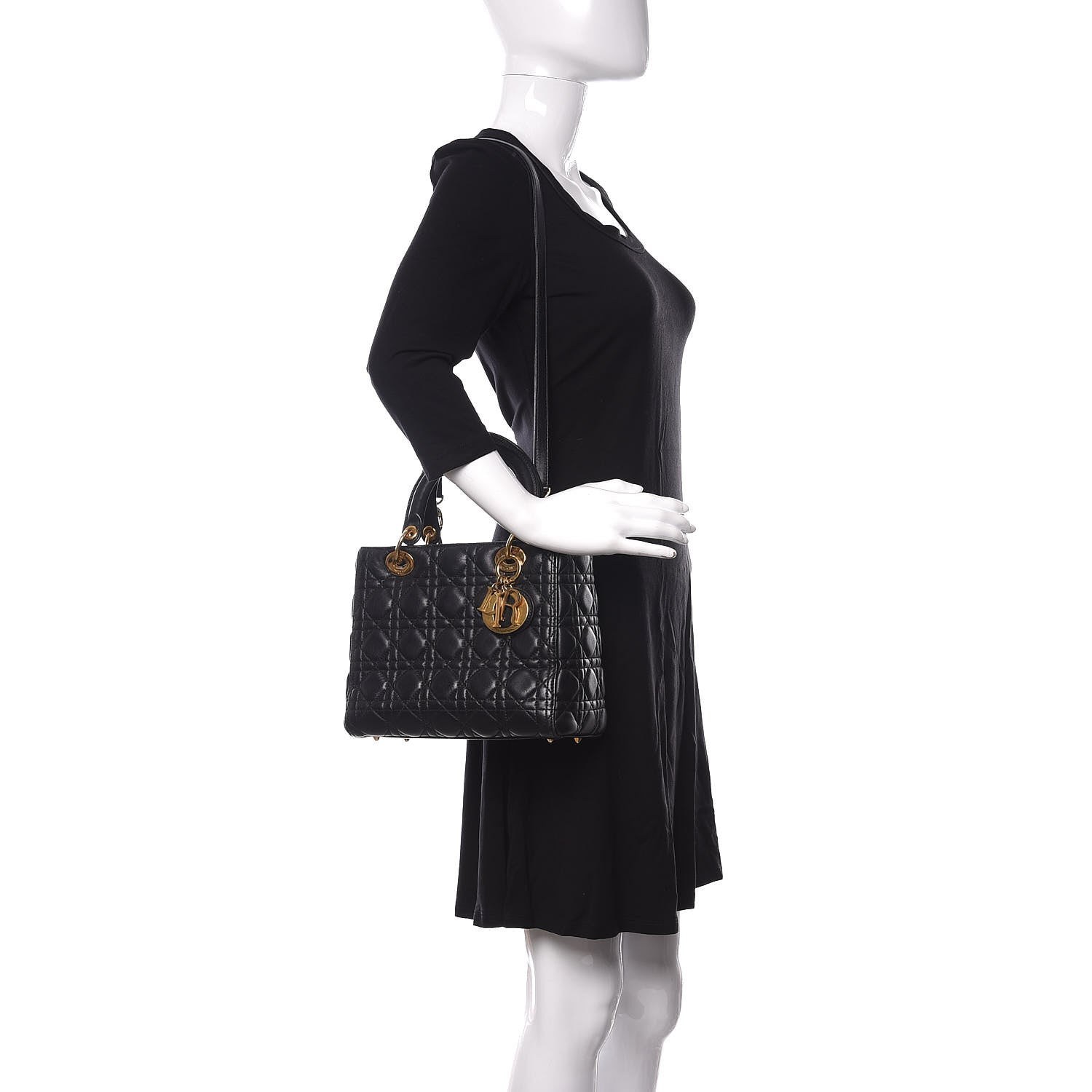 Christian Dior Lambskin Cannage Medium Lady Dior Black 2 of 11