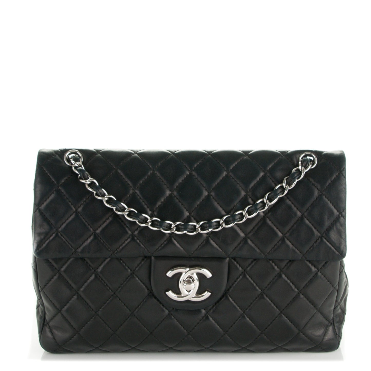 Lambskin Quilted Maxi Single Flap Black