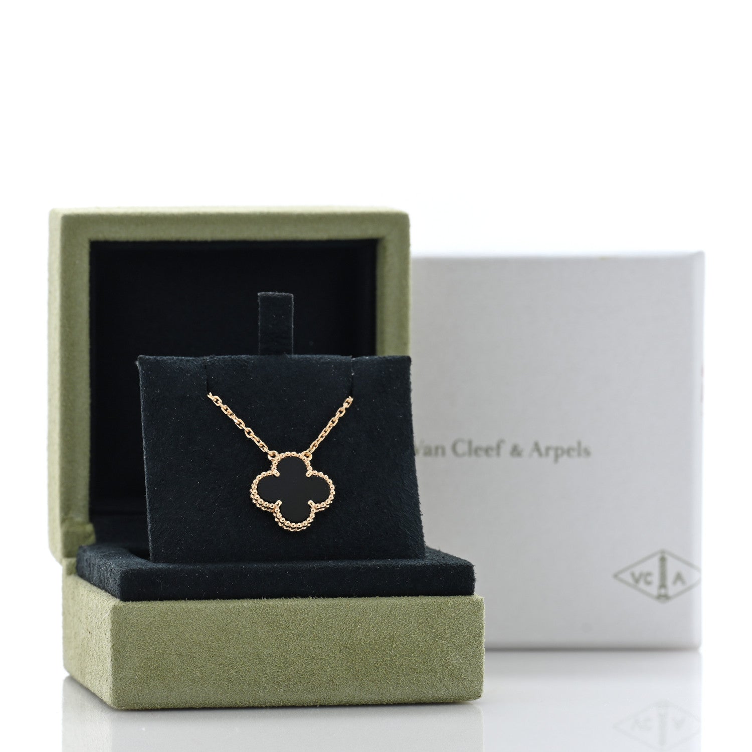 Van Cleef & Arpels 18K Yellow Gold Black Onyx Vintage Alhambra Pendant Necklace 5 of 5