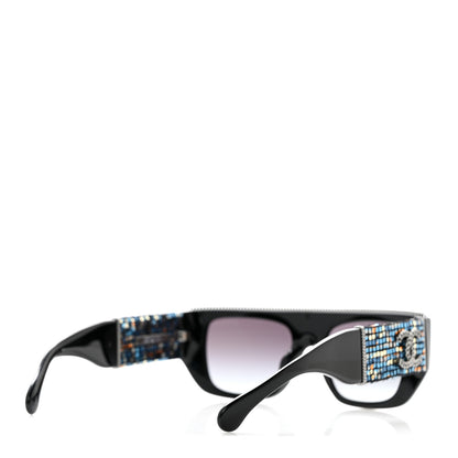 Chanel Acetate Tweed Diamanté Chain CC Rectangle Sunglasses 71549A Black Multicolor 4 of 9