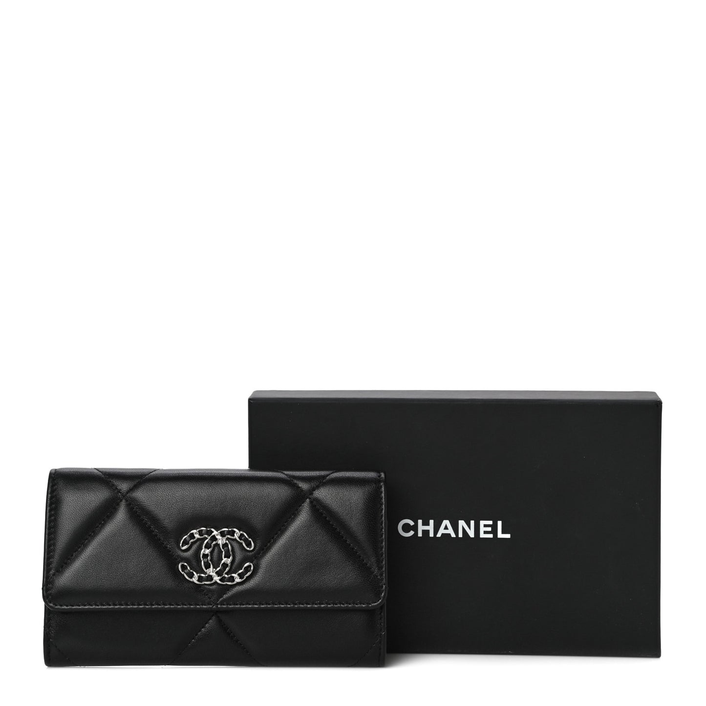 Lambskin Quilted Chanel 19 Flap Wallet Black