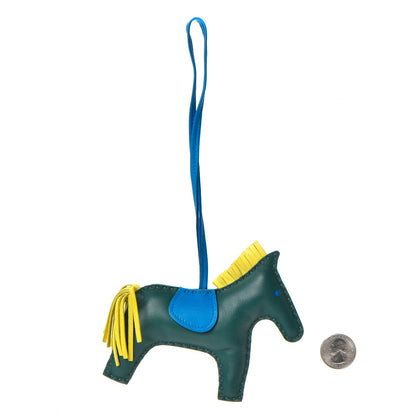 Hermes Milo Lambskin Grigri Rodeo Horse Bag Charm MM Malachite Bleu Zanzibar Lime 2 of 3
