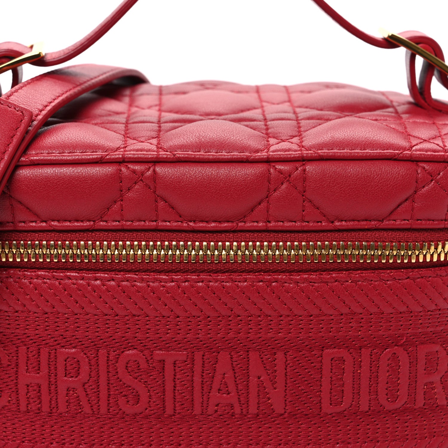 Christian Dior レザーケース バーガンディ Christian Dior Lambskin Cannage Small Diortravel Vanity Case Red
