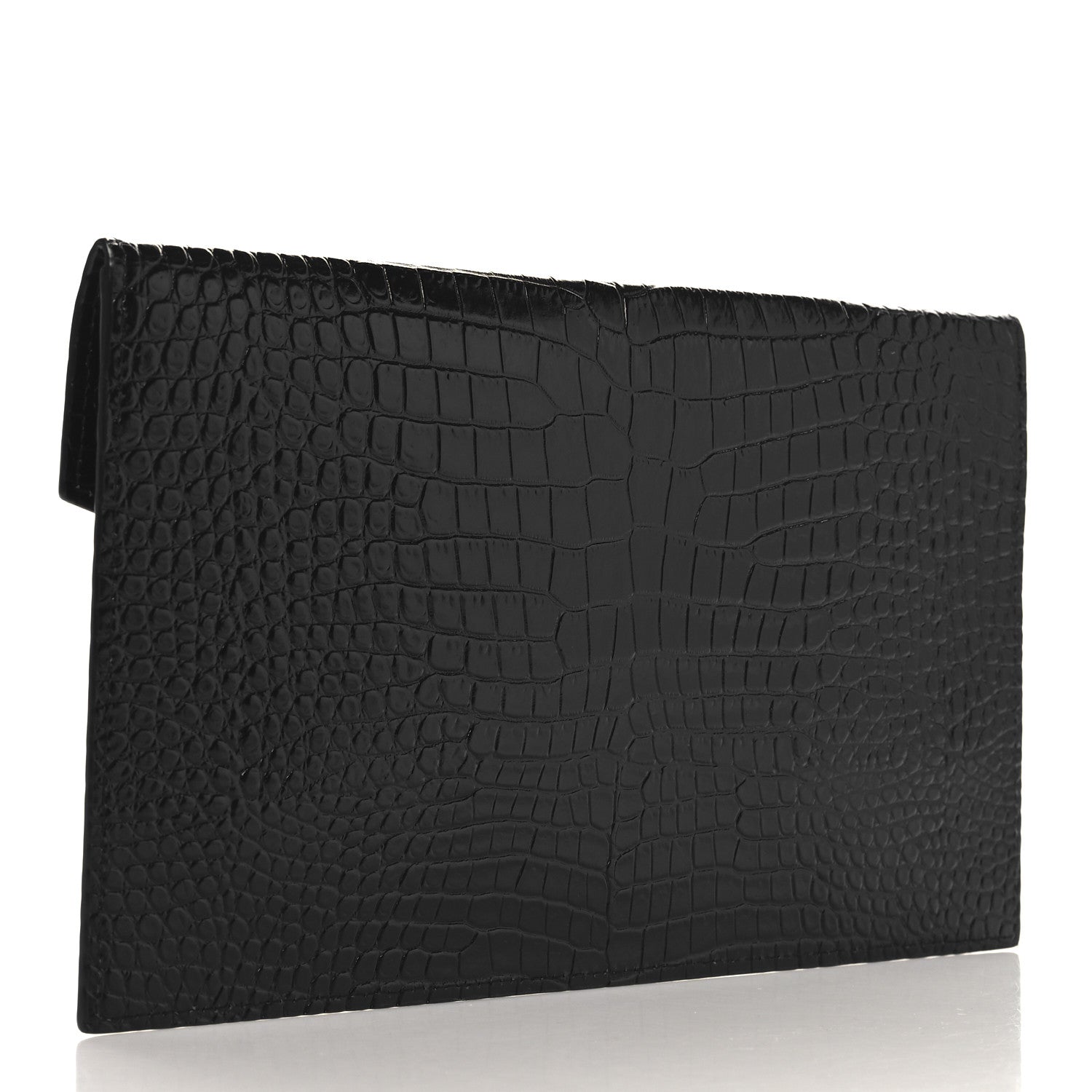 Saint Laurent Calfskin Crocodile Embossed Uptown Monogram Clutch Black 3 of 7