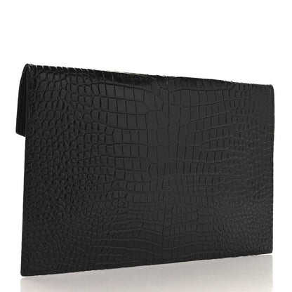 Saint Laurent Calfskin Crocodile Embossed Uptown Monogram Clutch Black 3 of 7