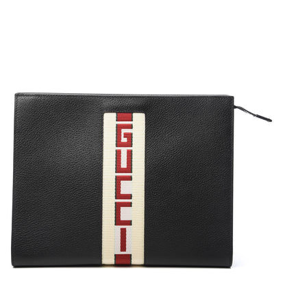 Gucci Textured Dollar Calfskin Nylon Gucci Stripe New Web Cosmetic Case Black Ecru Verde Rosso 1 of 8