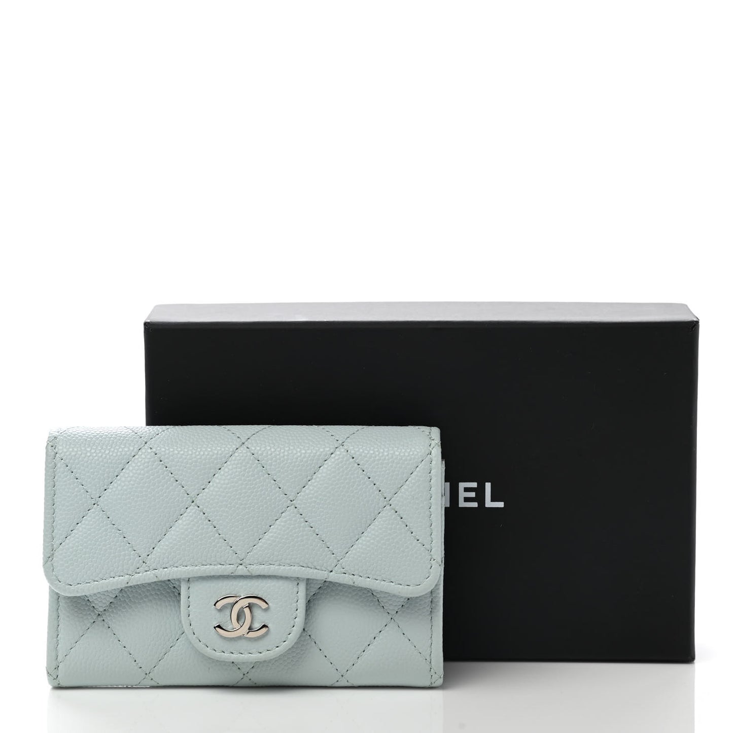 Caviar Quilted Flap Card Holder Wallet Light Blue