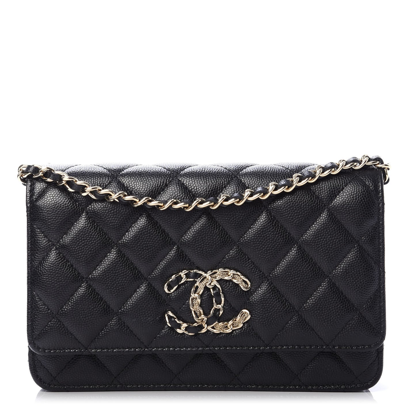 Caviar Quilted French New Wave Chain CC Wallet On Chain WOC Black