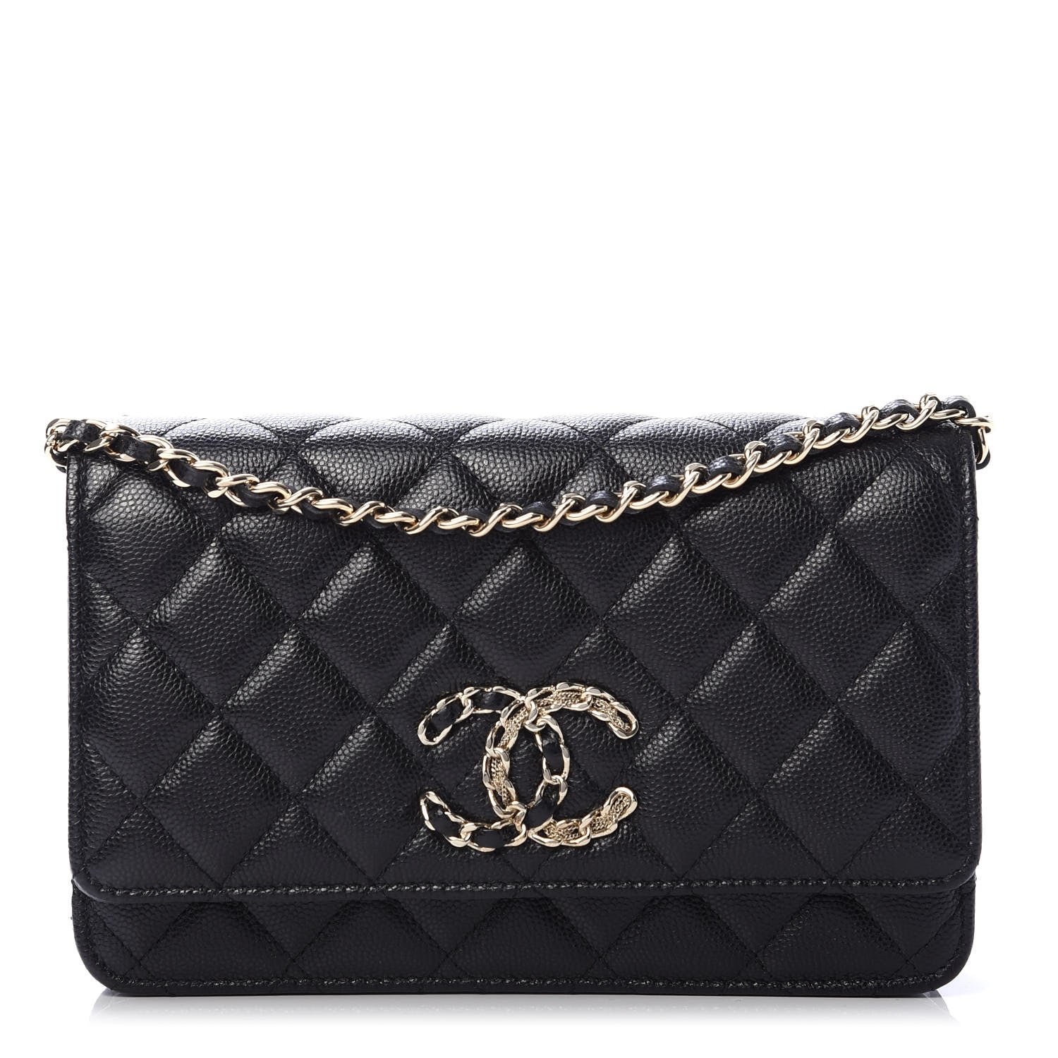 Chanel Caviar Quilted French New Wave Chain CC Wallet On Chain WOC Black 1 of 12
