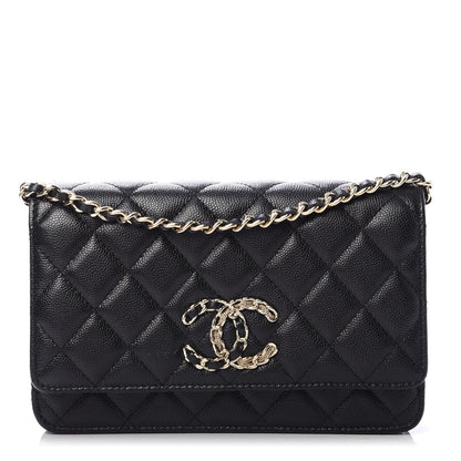 Chanel Caviar Quilted French New Wave Chain CC Wallet On Chain WOC Black 1 of 12
