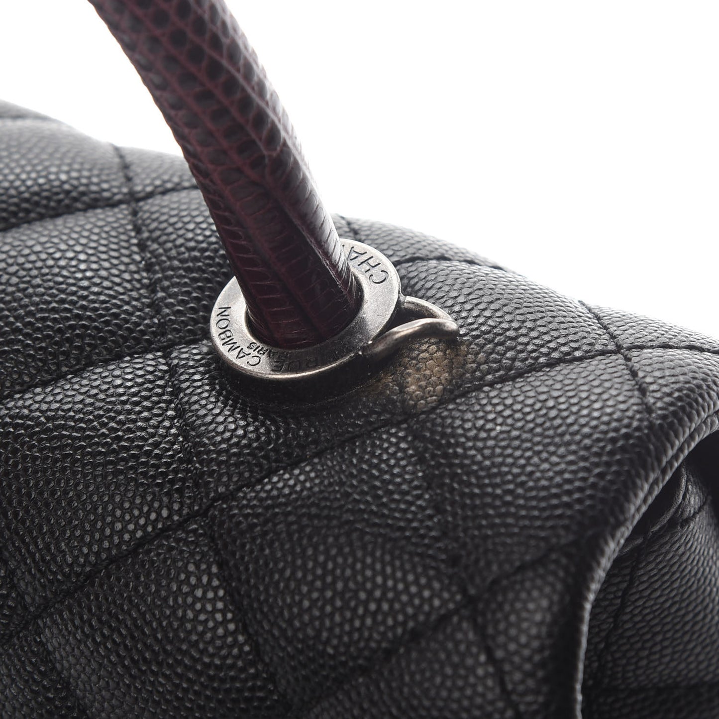 Caviar Lizard Quilted Small Coco Handle Flap Black
