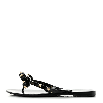 Valentino Garavani PVC Jelly Rockstud Bow Thong Sandals 39 Black 2 of 7