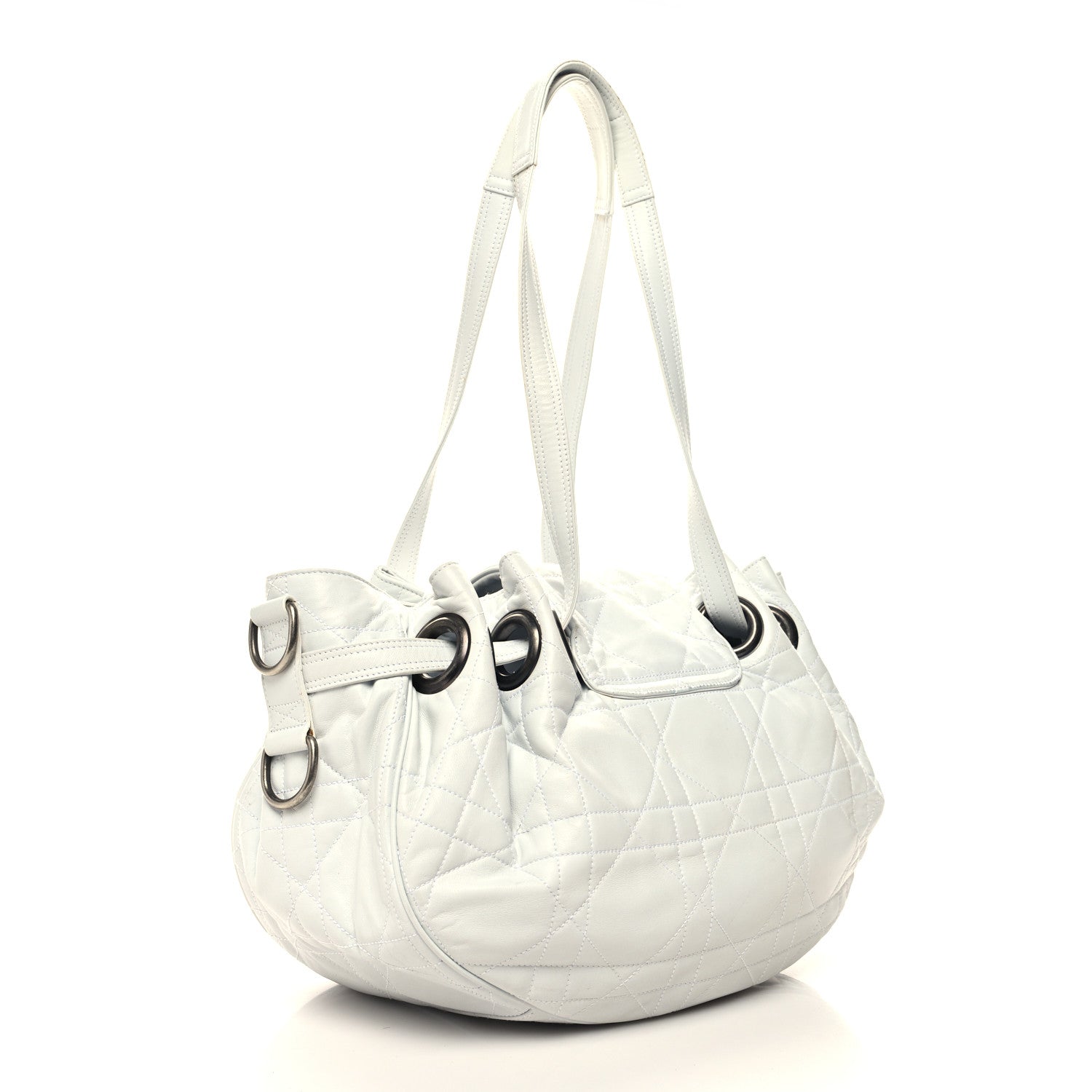 Christian Dior Lambskin Drawstring Cannage Flap Bag White 3 of 12