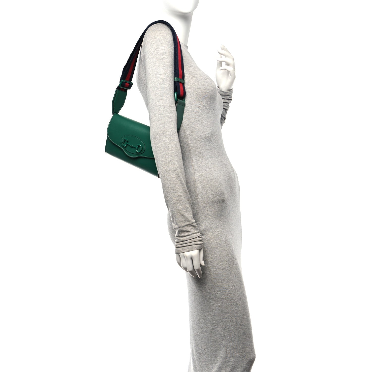 Gucci Azalea Calfskin Web Monochrome Mini Horsebit 1955 Chain Shoulder Bag Emerald 2 of 10