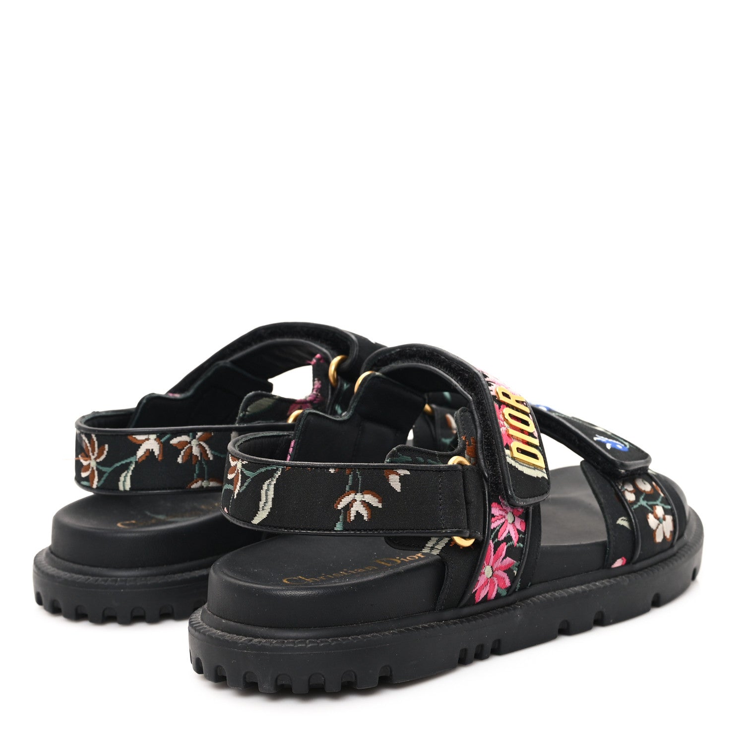 Christian Dior Technical Fabric Petites Fleurs Print Dioract Sandals 36.5 Black Multicolor 5 of 9