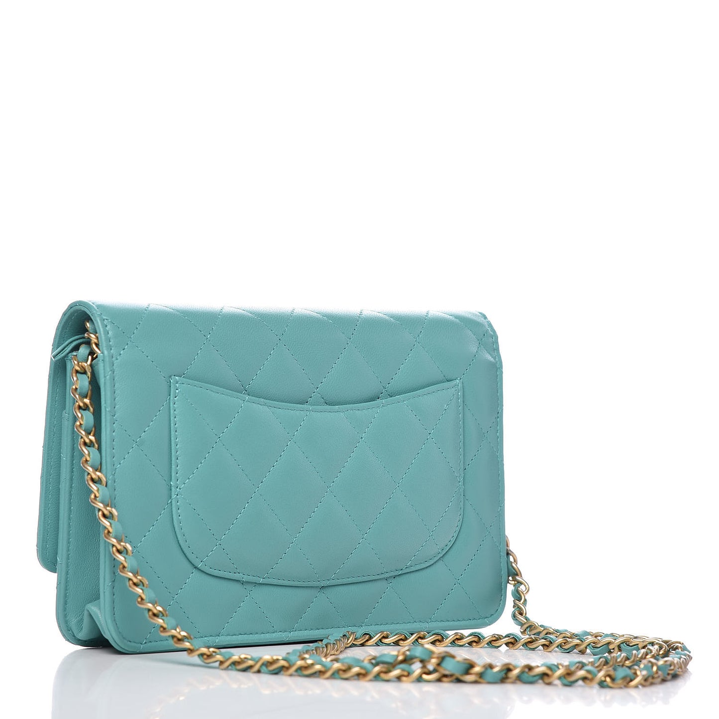 Calfskin Quilted Wallet On Chain WOC Green