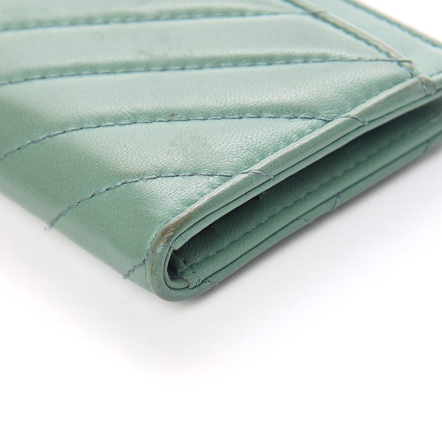 Lambskin Chevron Quilted Card Holder Wallet Green