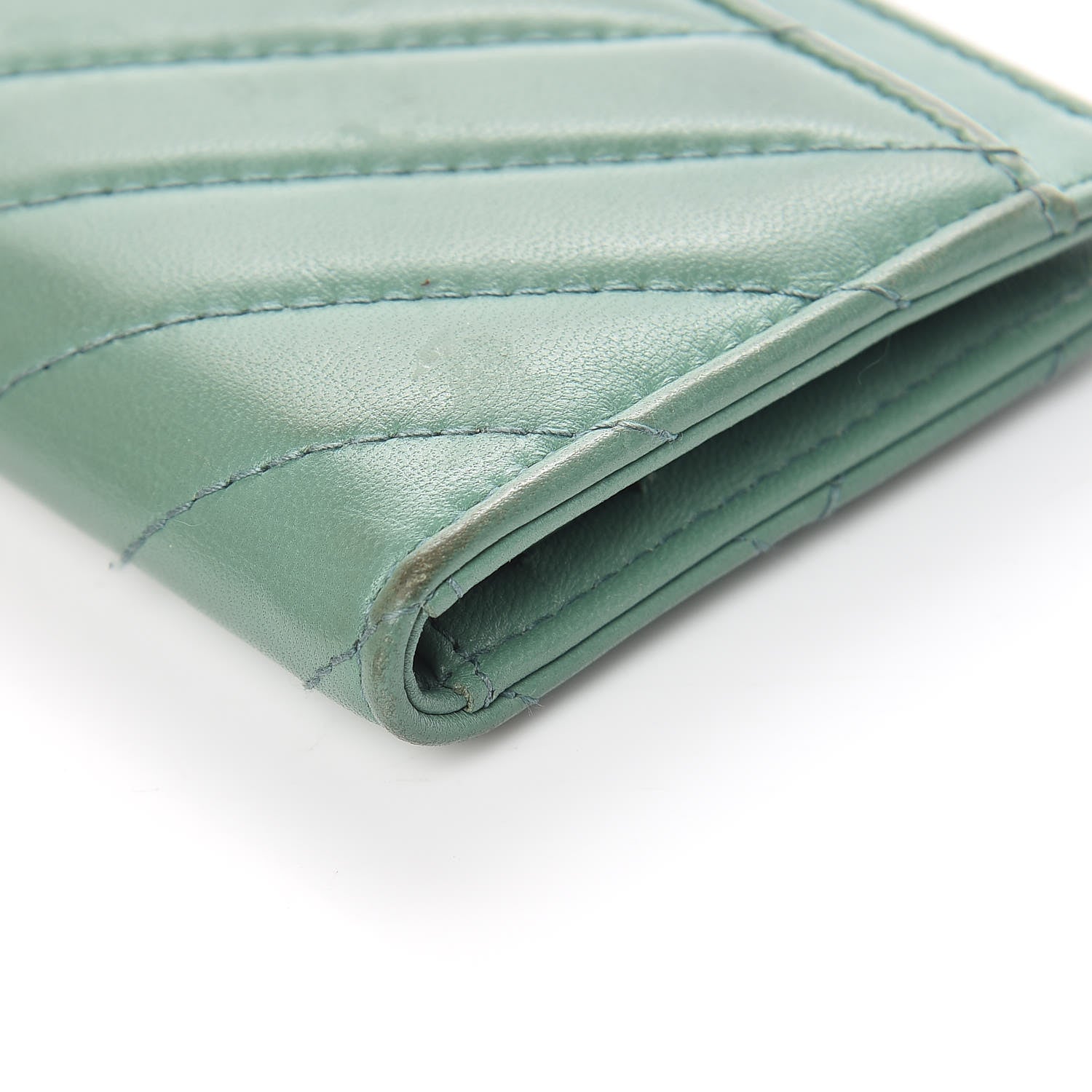 Chanel Lambskin Chevron Quilted Card Holder Wallet Green 14 of 17