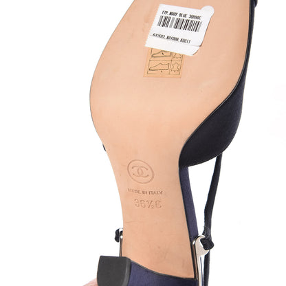 Chanel Satin Cap Toe CC Slingback Pumps 36.5 Navy Black 6 of 9
