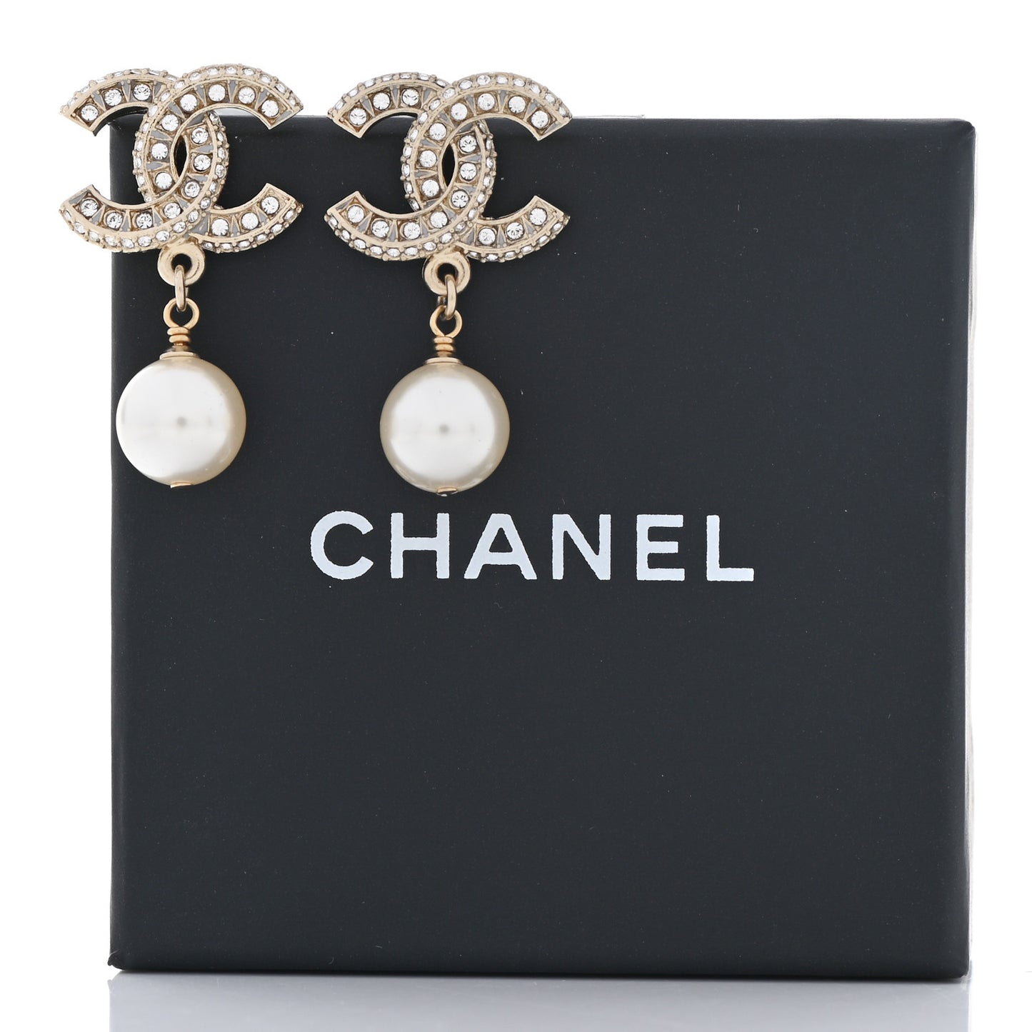 Crystal Timeless CC Pearl Drop Earrings Light Gold