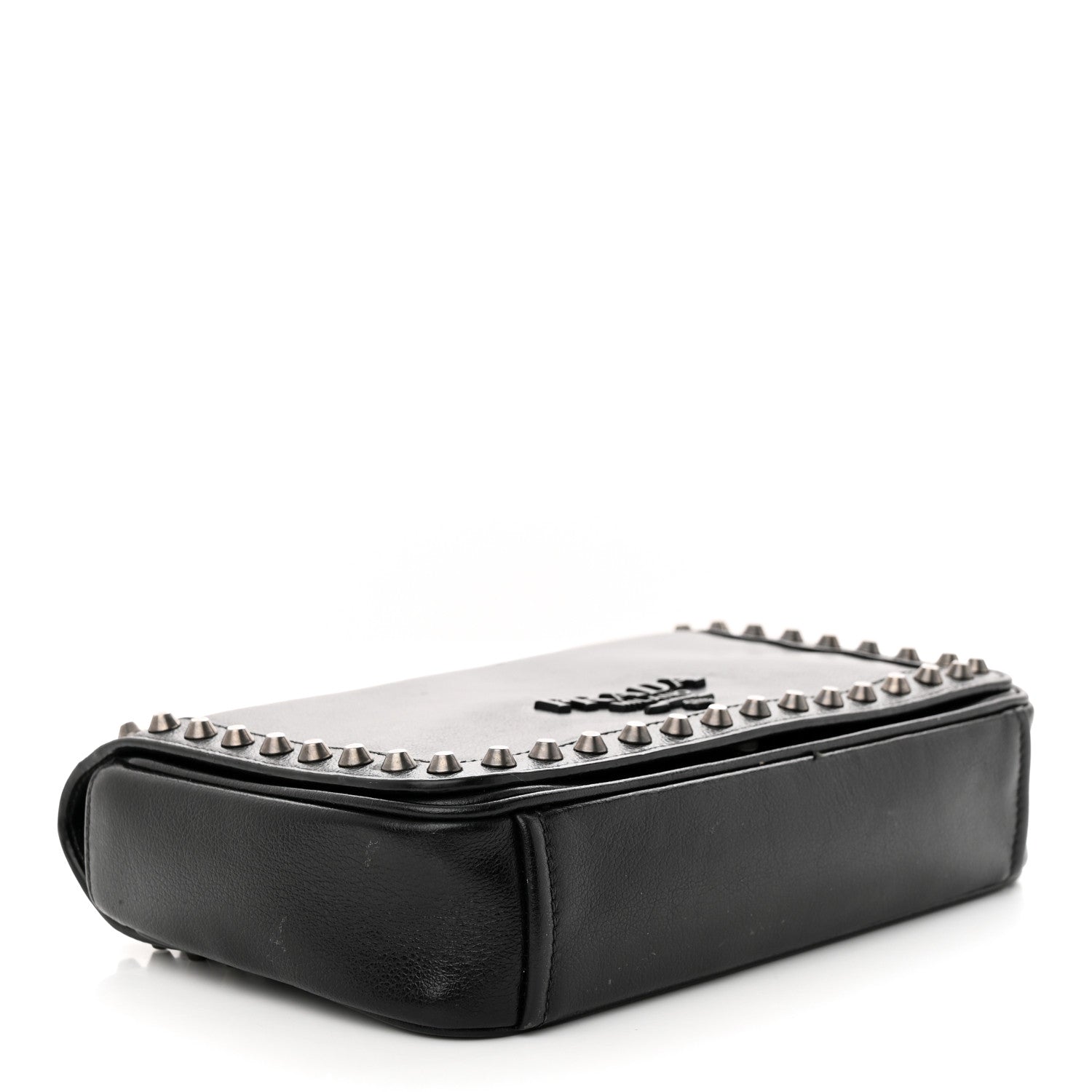 Prada Glace Calfskin Studded Crossbody Black 4 of 15