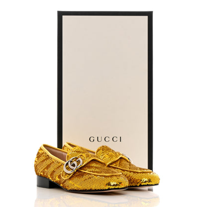 Gucci Sequin Satin Matelasse GG Marmont Moccasin Loafers 35.5 Gold Yellow Giallo Oro Vecchio 13 of 13