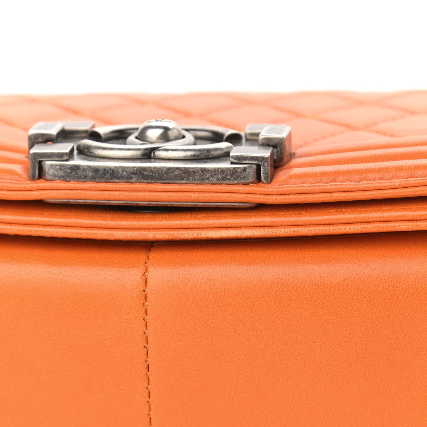 Lambskin Quilted Medium Boy Flap Orange